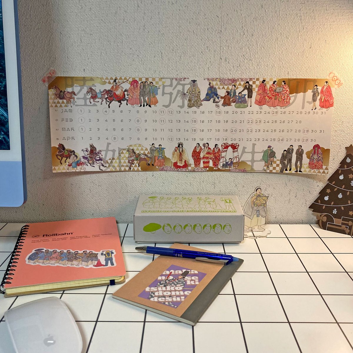 ofispace's tweet image. 今年のカレンダーはBOX入り❗️

【セット内容】
・2026年巻物風カレンダー
・弁慶アクリルスタンド
・安宅ステッカー×3種

カレンダーと「安宅の関通行止めです！」のイラストグッズを入れたスペシャルBOXです👷‍♂️

space-noh.com/items/125353608