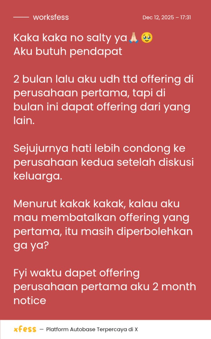 worksfess's tweet photo. Kaka kaka no salty ya🙏🏻🥹
Aku butuh pendapat work! https://t.co/XhsJW07Bpy