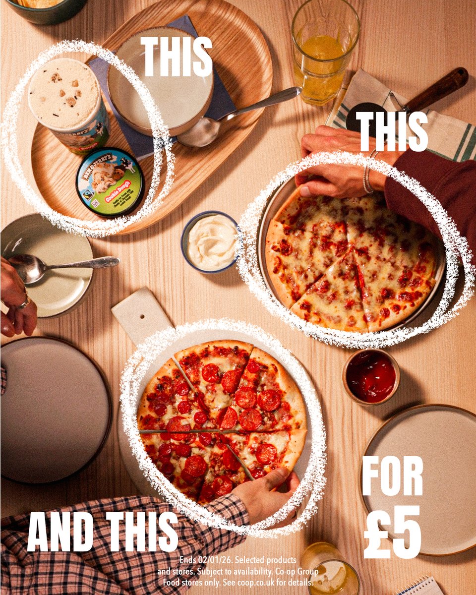 Pop to your local <a href="/coopuk/">Co-op</a> to get 2 stonebaked pizzas and Ben &amp; Jerry's ice cream for £5 🍕 🍨 Offer ends 2nd January.