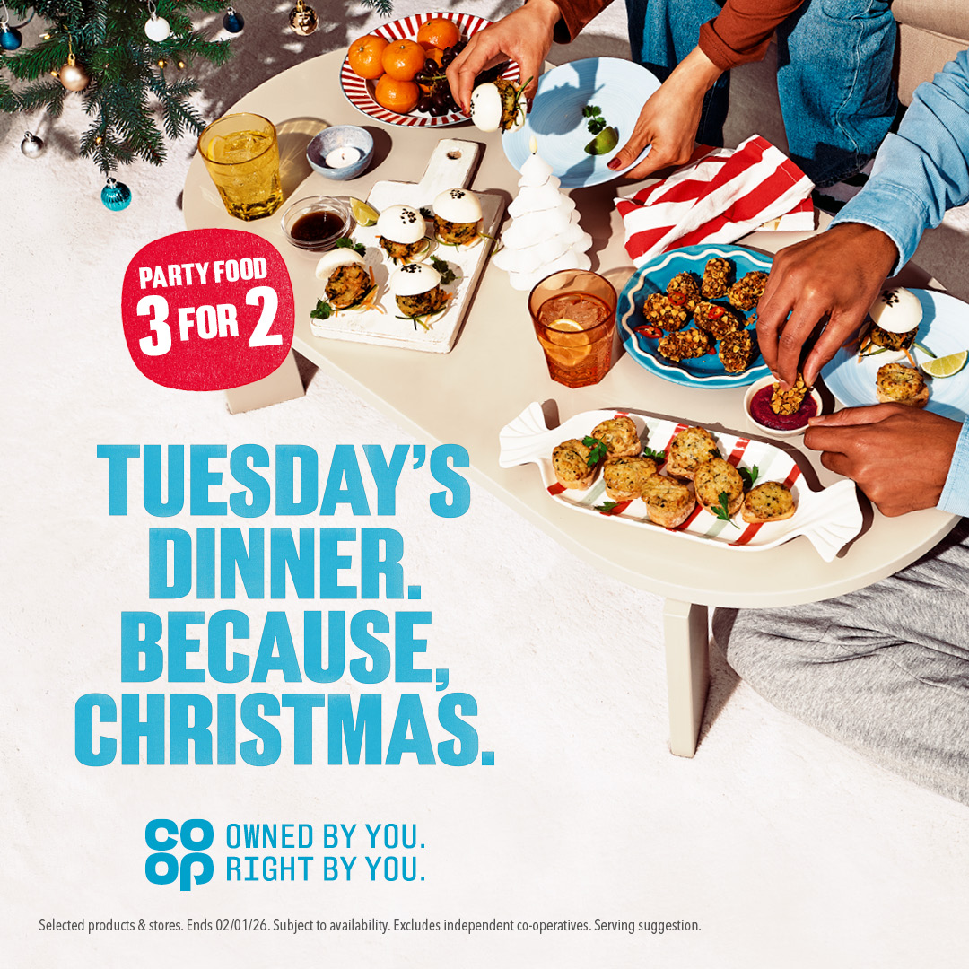 Pop to your local <a href="/coopuk/">Co-op</a> to get a range of 3 for 2 Christmas party food 🎉 🤩