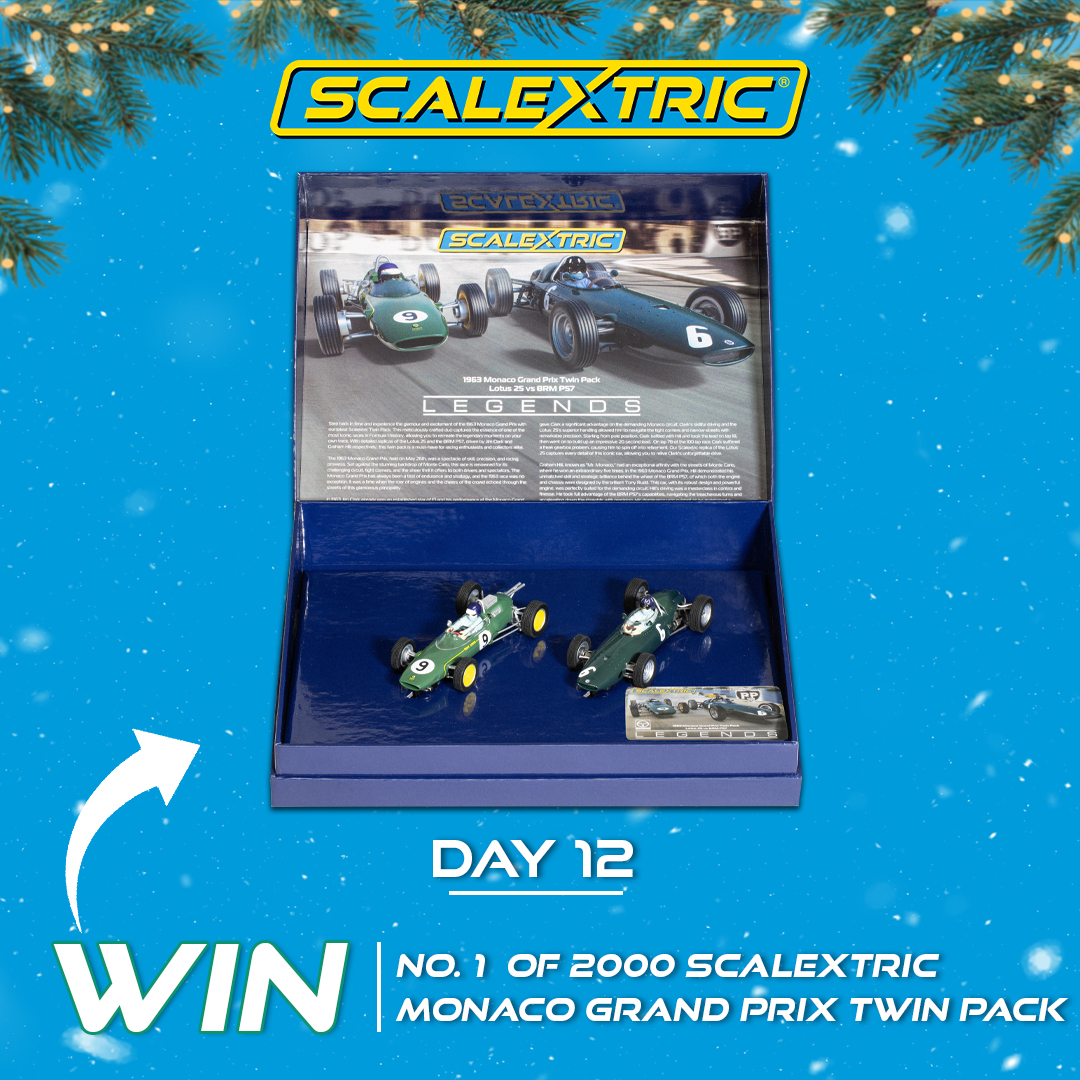 Day 12 brings the ultimate finish ⭐
We’re giving away number 1 of just 2000 1963 Monaco GP Twin Packs.

All you have to do to enter is

1) Follow @scalextric
2) Reshare this post
3) Reply ‘scalextric’

Head over to our Facebook and Instagram pages for additional entries and