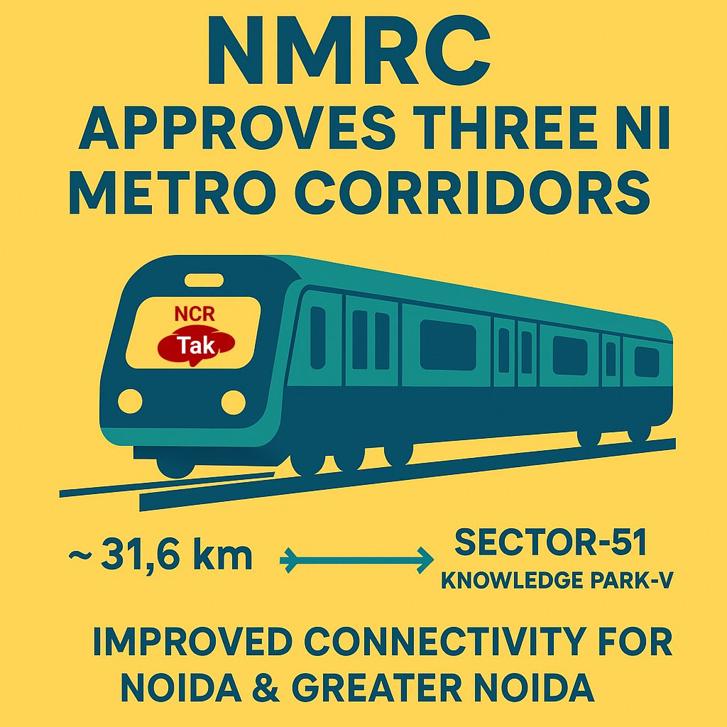 🚇 Good news for Noida commuters! NMRC has approved 3 new metro corridors covering  31.6 km including the longest stretch from Sector-51 to Knowledge Park-V, plus routes via Sector-142–Botanical Garden &amp; Depot–Bodaki. Better connectivity ahead!  <a href="/CeoNoida/">CEO, NOIDA Authority</a> <a href="/myogiadityanath/">Yogi Adityanath</a>
