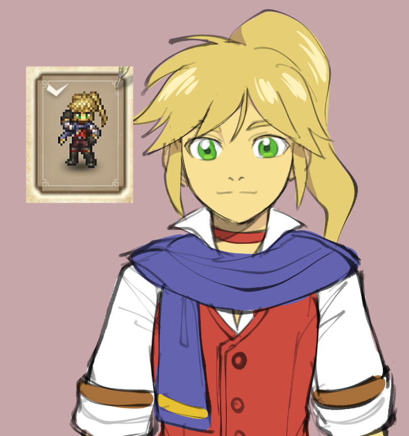 This isn't the first time I'm trying to draw out my Ringbearer Chosen, and it's still pretty tricky to translate from spritework...

(Also I am like over 95 hours into Octopath Traveler 0)