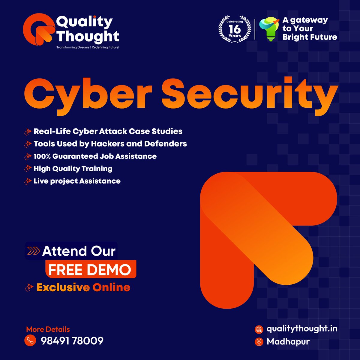 QT_Madhapur's tweet image. 🛡️ Ready to build a career in Cybersecurity?
Join our FREE Live Demo by Quality Thought, Madhapur and learn Ethical Hacking, Network Security &amp;amp; real-time tools. 
🔥 Flat 50% OFF on course enrollment — Limited Time!
Register now!
#CyberSecurity #EthicalHacking #Qualitythought
