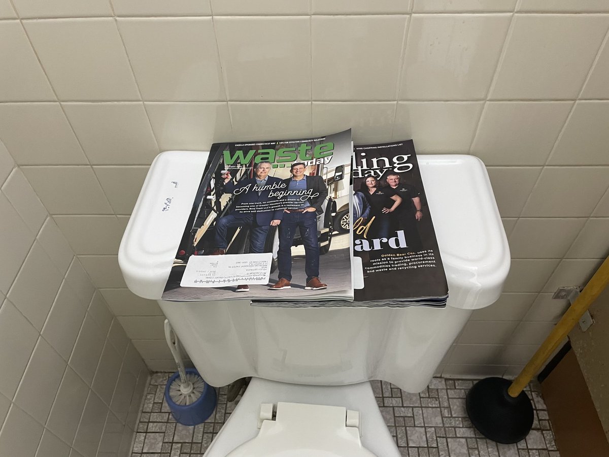 This was in the bathroom at one of my #safety clients. Interesting location for an industry publication. ⁦<a href="/WasteTodayMag/">Waste Today Magazine</a>⁩ ⁦<a href="/RecyclingToday/">Recycling Today</a>⁩
