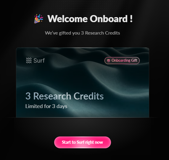 Get 3 research credits of <a href="/SurfAI/">Surf</a> when you sign up with my referral link: asksurf.ai/?r=5PFYNMRX7B83