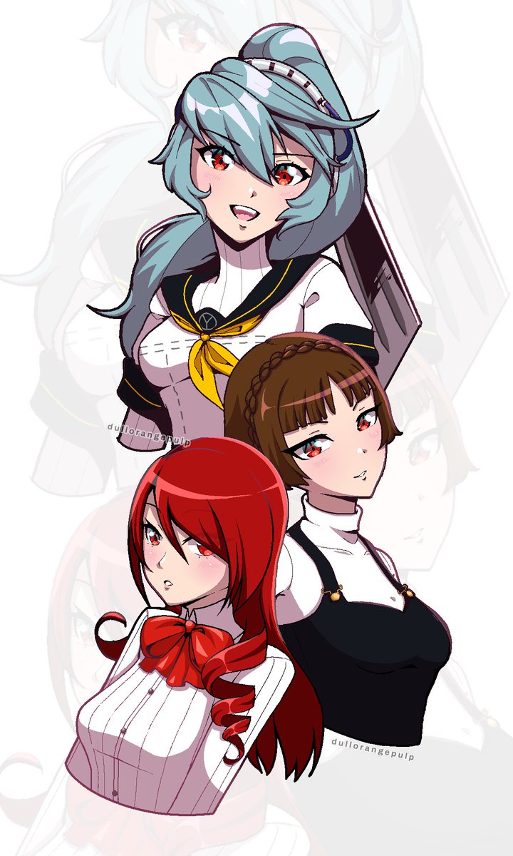 DullOrangePulp's tweet image. Mitsuru x Makoto x Labrys 
I love my student council presidents with trauma 🤍