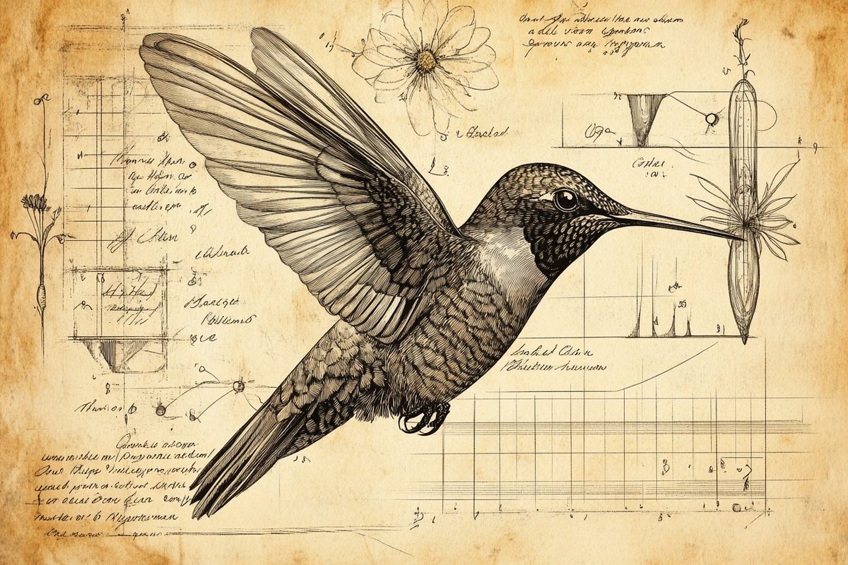 Vintage botanical hummingbird