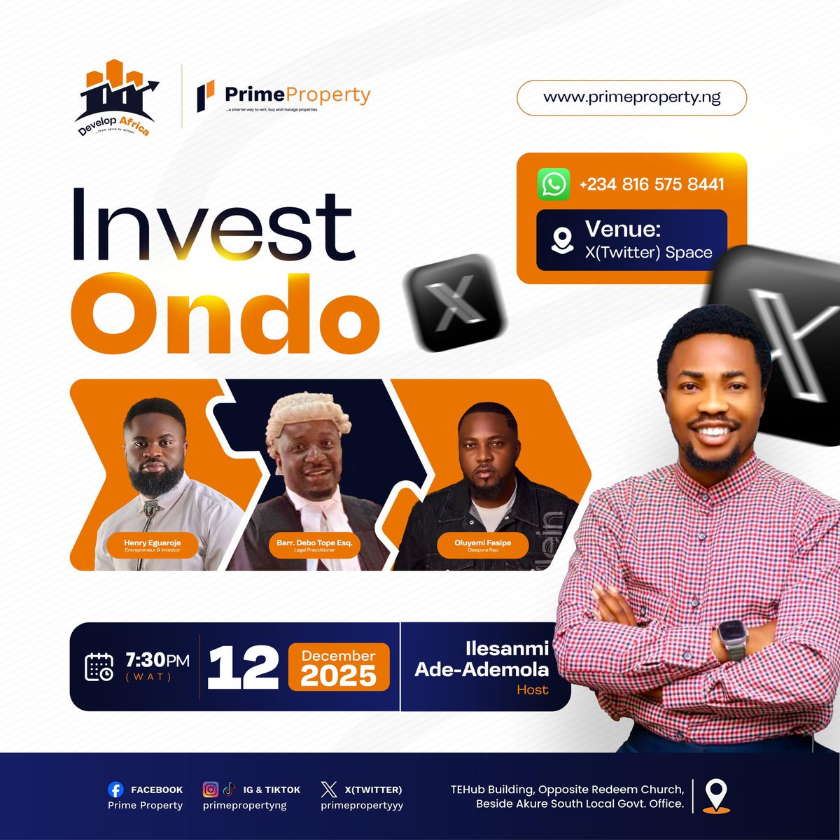 Today at 7:30pm Nigerian time, I will be joining a conversation hosted by <a href="/PrimePropertyyy/">Prime Property</a> titled “Invest Ondo” on X Space. I will be speaking as an Ondo State diaspora representative on the global perception of investing in Ondo State, why Nigerians abroad should care, the gaps