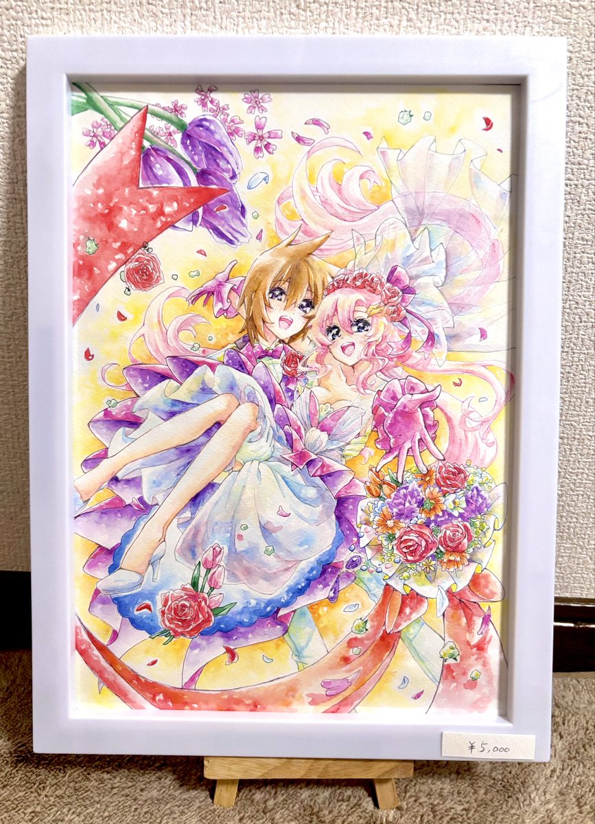 【松原光】イラスト原画　特注フレーム付き ★値段交渉歓迎 牡丹雪の降る夜に」 原画イラスト 水彩 ※木製額縁入り インテリア