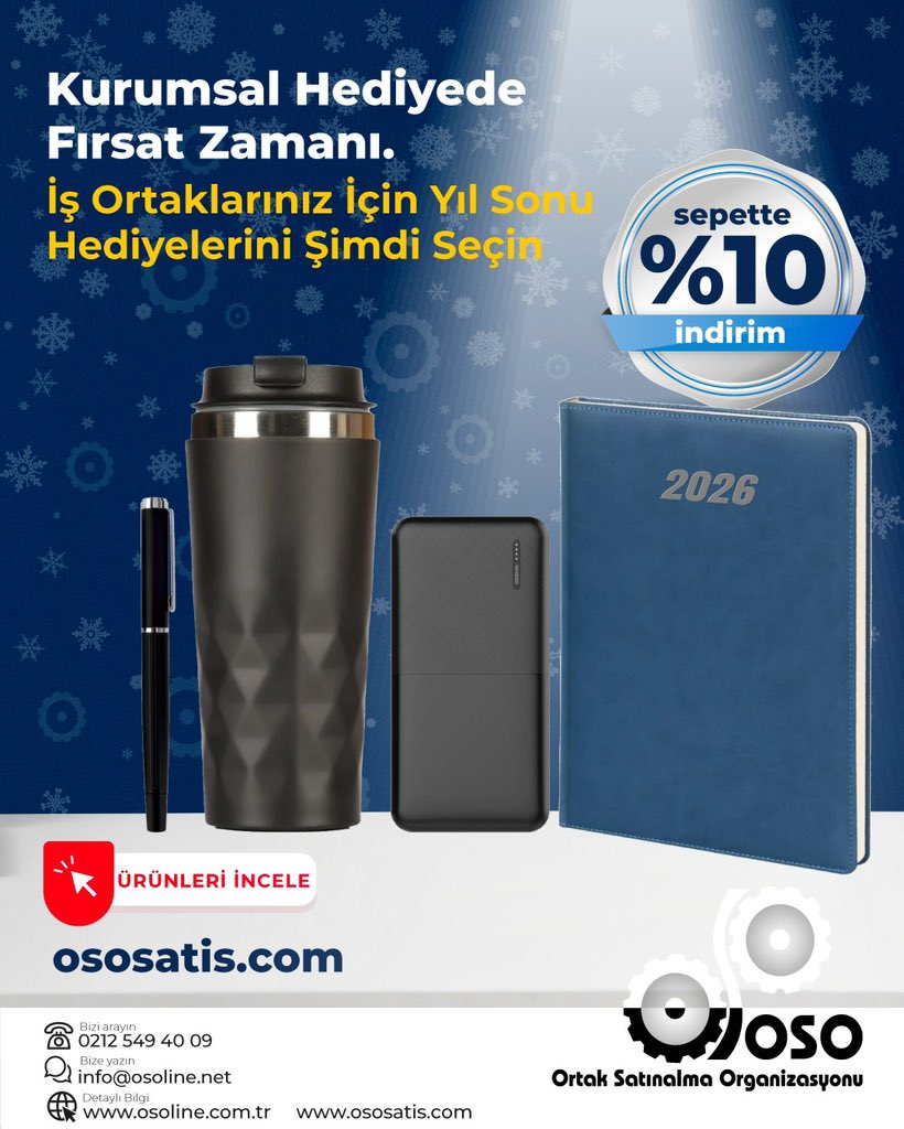 Kurumsal Hediyede Fırsat Zamanı.
İş ortaklarınız ve çalışanlarınız için yıl sonu hediyelerini şimdi seçin.
ososatis.com/promosyon
…
#KurumsalHediye #Promosyon #OSOSatış