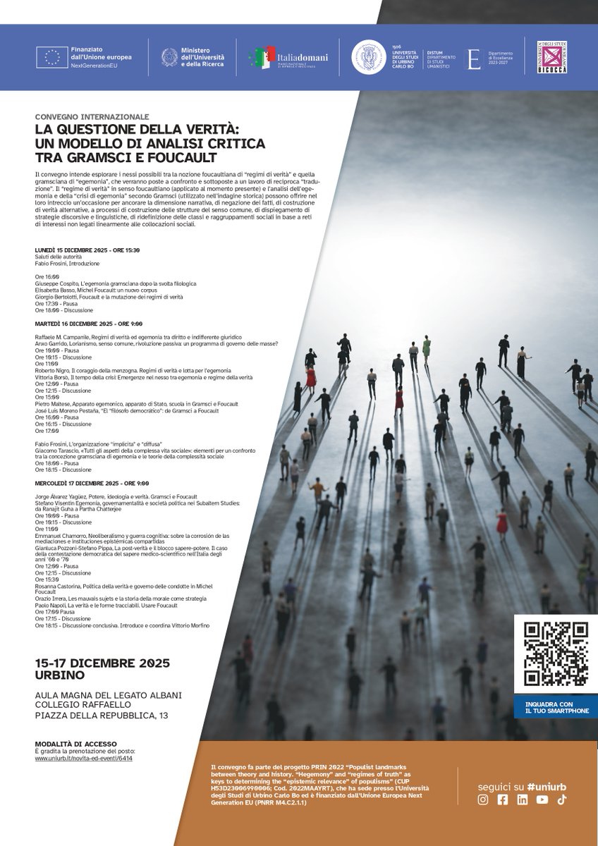 La próxima semana estaré en Urbino hablando de neoliberalismo, guerras culturales y crisis epistémica y, sobre todo, aprendiendo de compañerxs brillantísimxs. El congreso se podrá seguir por zoom (ver enlace en el cartel).
