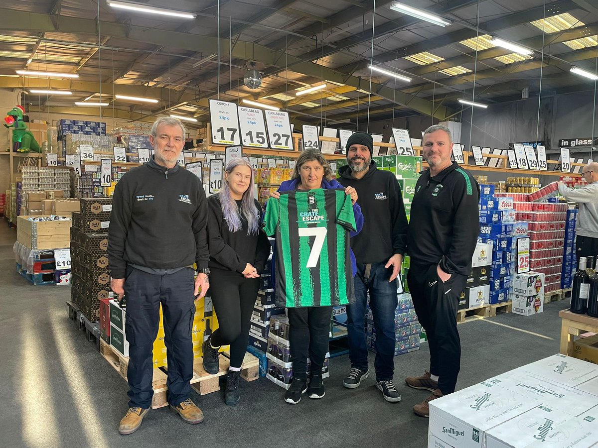 golcarunitedafc's tweet photo. Yesterday, we were delighted to visit Crate Escape to present our home shirt, proudly featuring them as our back-of-shirt sponsor.

A huge thank you to the team at Crate Escape for their continued support.

Go and check them out and show some love! 💚🖤

#UTV #CrateEscape https://t.co/ols9WZLdm7