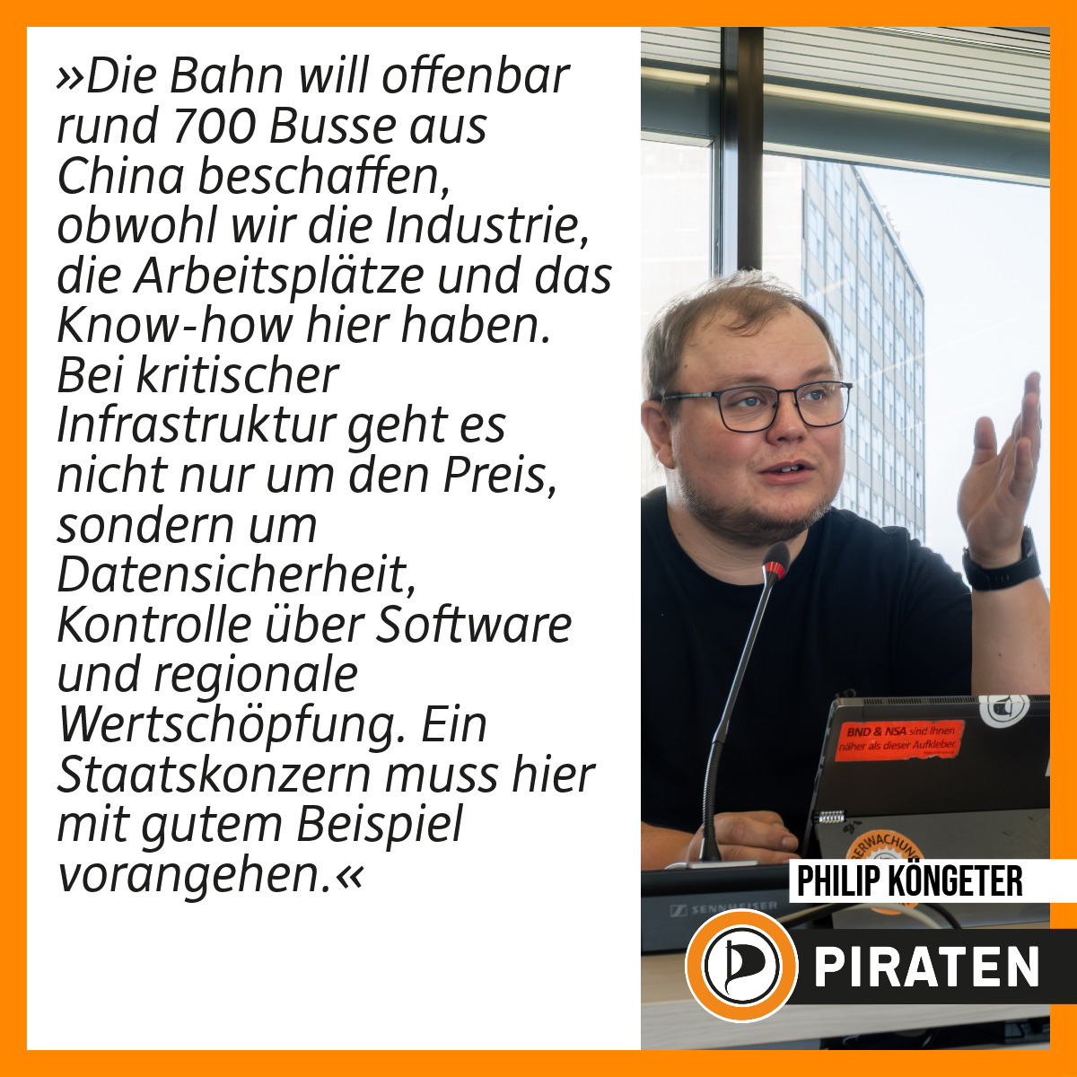 Die Deutsche #Bahn denkt über den Kauf hunderter Busse bei chinesischen Herstellern nach. Bei vernetzter Mobilität geht es um Software, Datenzugriff und Kontrolle. Kritische Infrastruktur darf nicht zum Billigimport werden. Erst die #Busse, dann die #Züge? piratenpartei-bw.de/2025/12/12/bah…