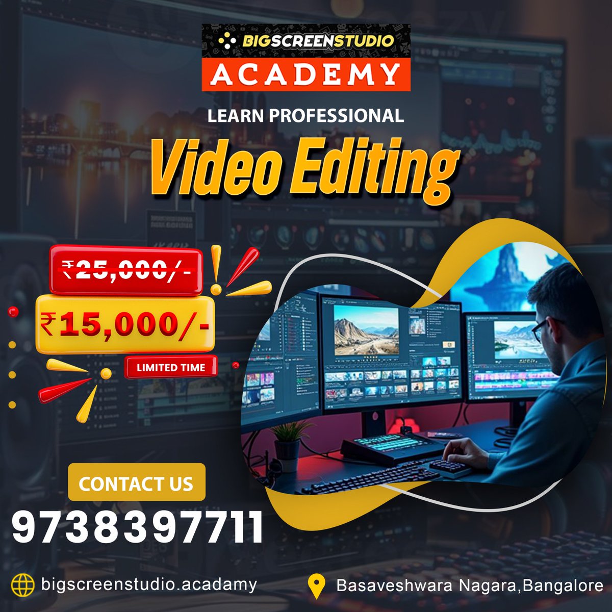 bigscreenacad's tweet image. Level up your editing skills! 🎬✨
Join Big Screen Studio Academy and learn professional video editing from experts.
Limited-time offer: ₹15,000/-
Start your creative journey today!
📞 9738397711 | 🌐 bigscreenstudio.academy
 #VideoEditing #BigScreenStudio