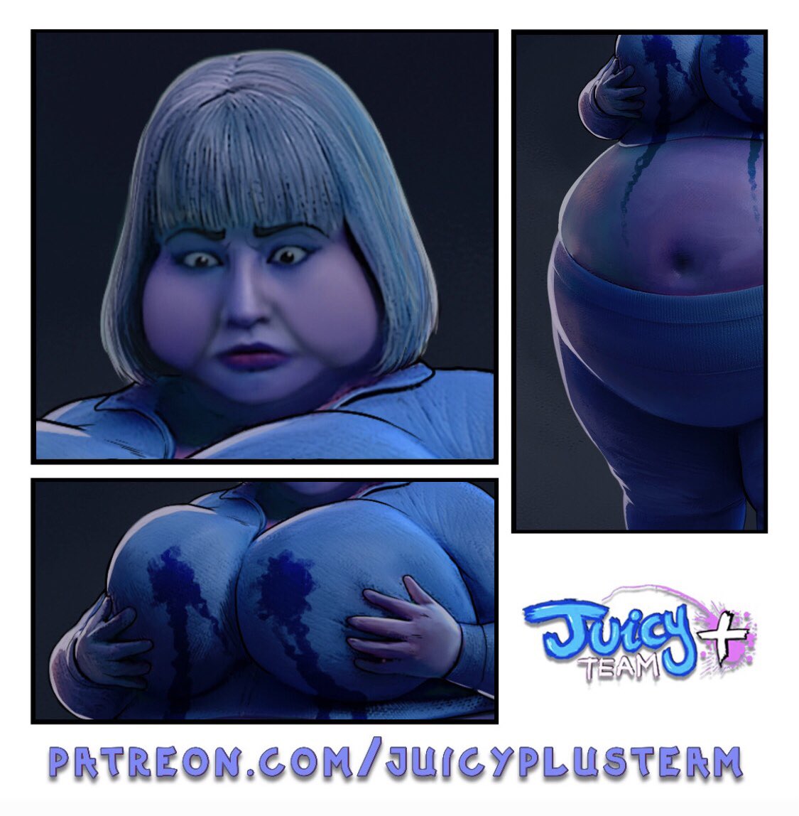 New concept art of Foxlo transforming into a Blueberry! 🫐 An even more inflated version &amp; she’s squeezing her breasts! 💦😳

⬇️Click here!⬇️
patreon.com/juicyplusteam

#art #concept #foxlo #blueberry #breastexpansion #blueberryfetish #blueberrygirl #comic #drawing #juicyplusteam