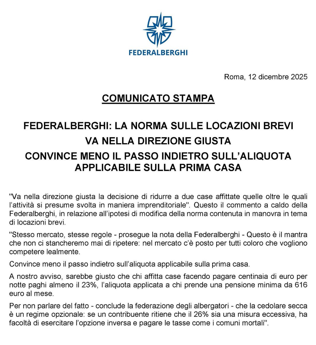 Va nella direzione giusta la decisione di ridurre a due case affittate quelle oltre le quali l’attività si presume svolta in maniera imprenditoriale.

Convince meno il passo indietro sull’aliquota applicabile sulla prima casa.

#manovra #affittibrevi #equità