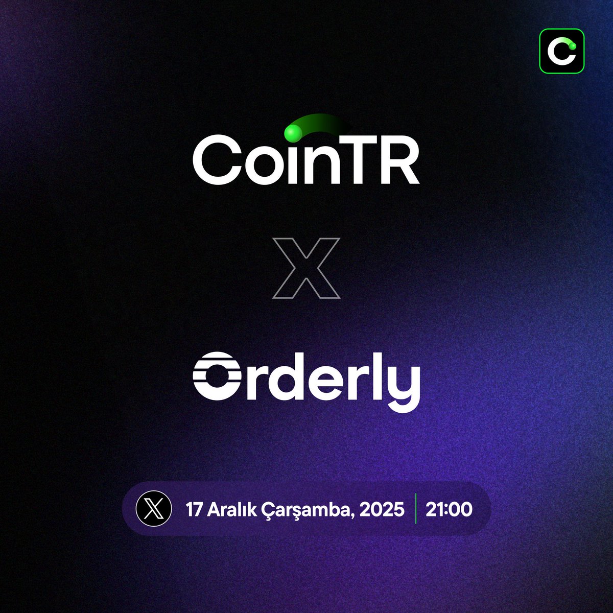 CoinTRTurkiye's tweet photo. 🎙️CoinTR x Orderly ortak Spaces yayınına hazır mısın?

⏰ | 17 Aralık Çarşamba, 21:00 
🗣️ | Perp DEX'lerin Geleceği

💰 | Orderly ekibi, yayın boyunca toplam 1000 ORDER hediye edecektir.

Hatırlatıcı kurmayı unutma 👉 https://t.co/fhnC9bOQA0

@OrderlyNetwork @OrderlyTurkiye