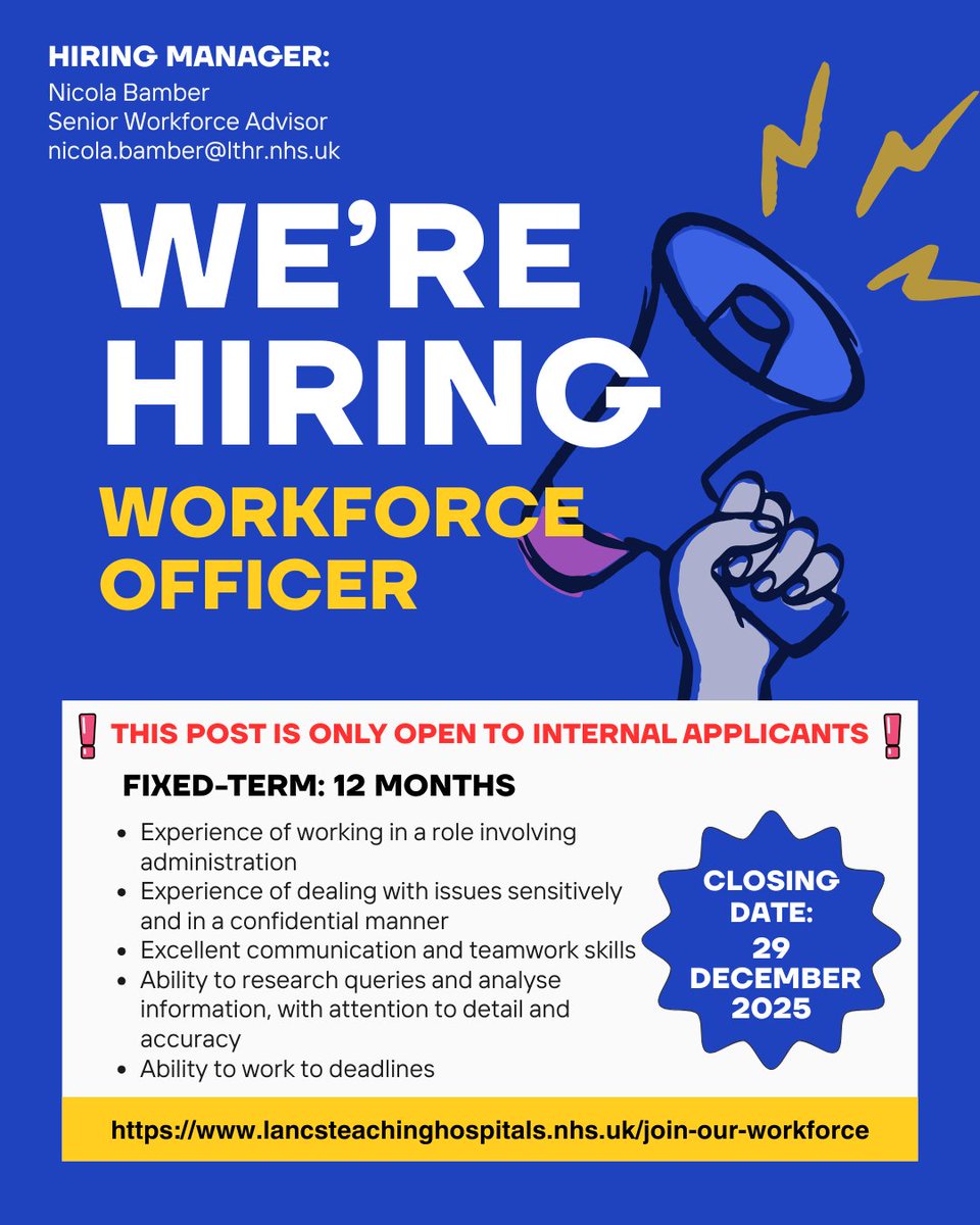 AskWorkforce's tweet image. Join our team in Workforce Advice/HR!

Full vacancy details are available on our jobs website linked below, job ref: 438-PB3724

🗓️Closing date: 29/12/25 ⌛23:59

‼️Internal applicants only‼️

Contact Nicola if you have any queries, she would love to discuss the role with you!