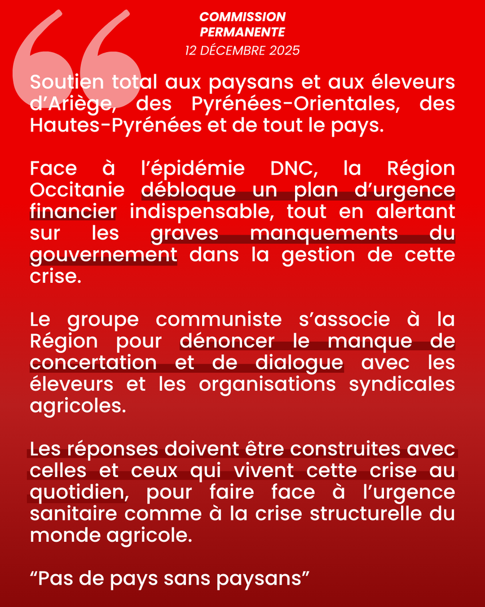Nous réaffirmons notre soutien total aux éleveurs touchés par la DNC.

Nous avons voté une aide d’urgence de 300 000 € pour apporter un soutien immédiat aux exploitations frappées par l’épidémie.

Pas de pays sans paysans.