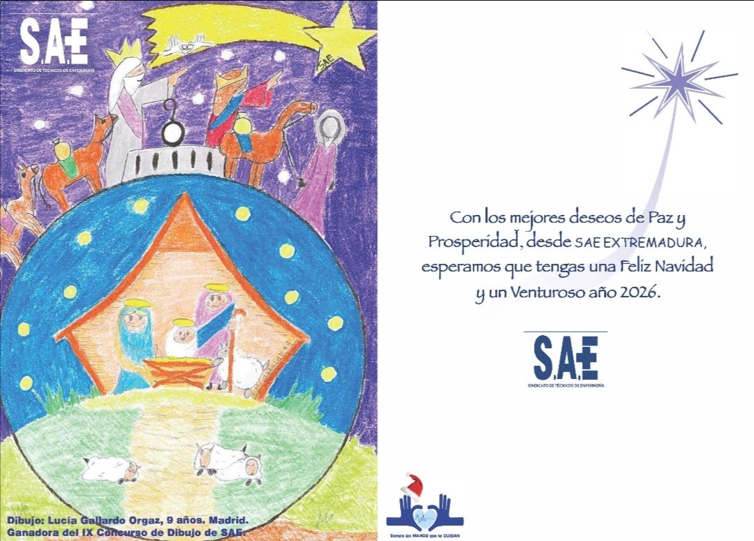 Desde #SAE, queremos felicitar a la ganadora de nuestro IX Concurso de Tarjetas de Navidad, Lucía Gallardo, cuyo dibujo se convierte en la felicitación de #SAE para este 2026💫🎄

 #SomosLasManosQueTeCuidan #SAEContigo