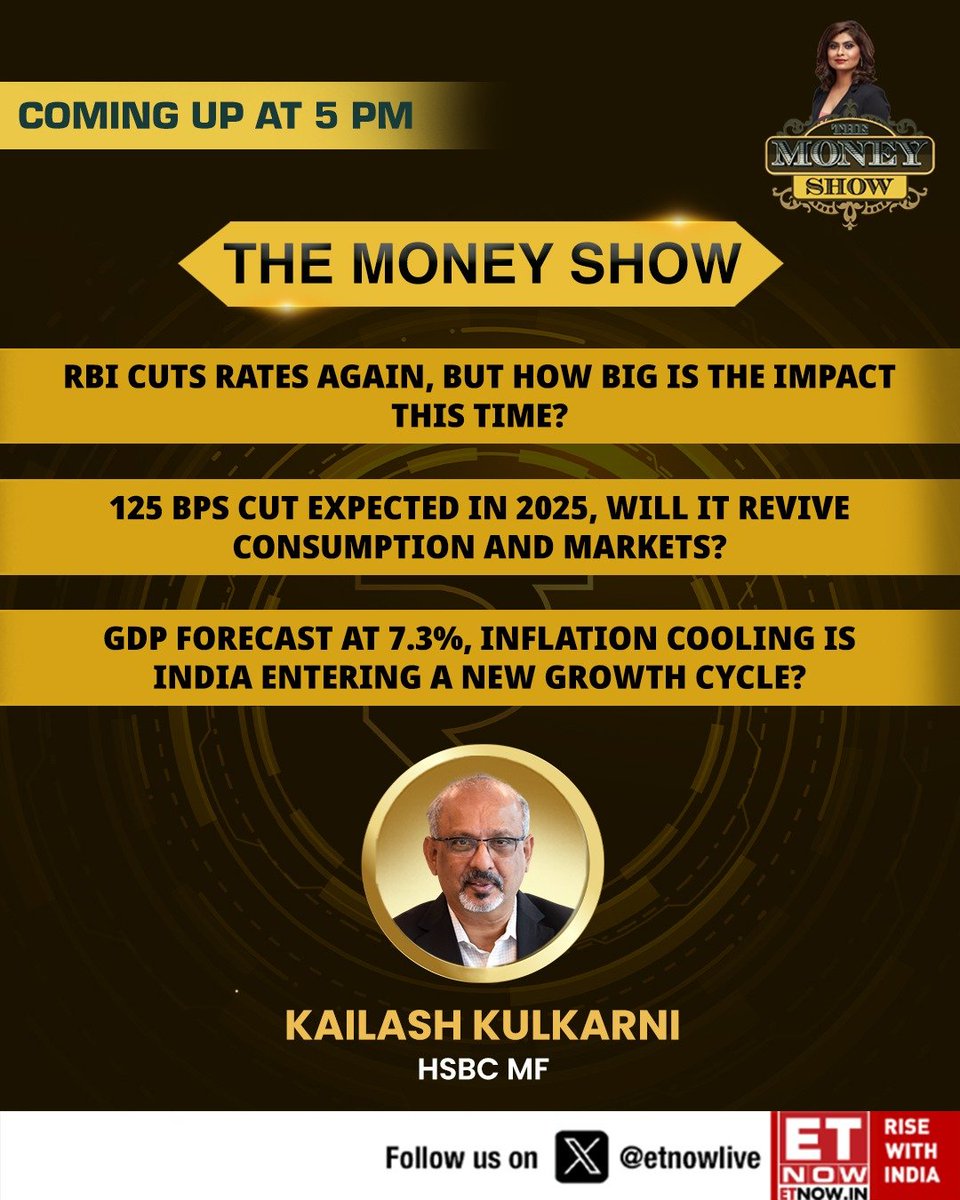 ETNOWlive's tweet image. COMING UP @ 5 PM on #ETNOW | The Money Show

RBI slashes rates—125 bps expected in 2025. Can this revive consumption, markets, and India’s growth cycle? Kailash Kulkarni of HSBC MF, shares his insights

@kavitath @HSBCMutualFund #RBI #RateCut #IndiaEconomy #Markets