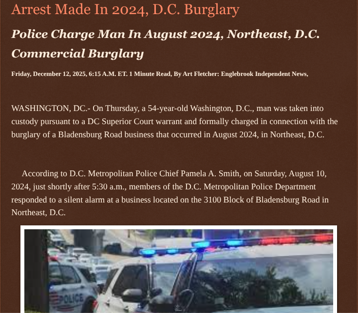 ArtFletcher9's tweet photo. Arrest Made In 2024, D.C. Burglary https://t.co/YCyDHlpc8i via @Englebrooknews #WashingtonDC #CrimeNews #Northeastdc #commecial #burglary #arrest #charged #Update @wireless_step @HRG_Media @LodiNJNews @fordmb1 @SarahGeving1 @Shannon96574094 @Daytobehappy @janninereid1 @MichelleF_35 @gator4kb18 @TrumpWasRite2 @KathyKbrose @RobGerundo @JimBobW49