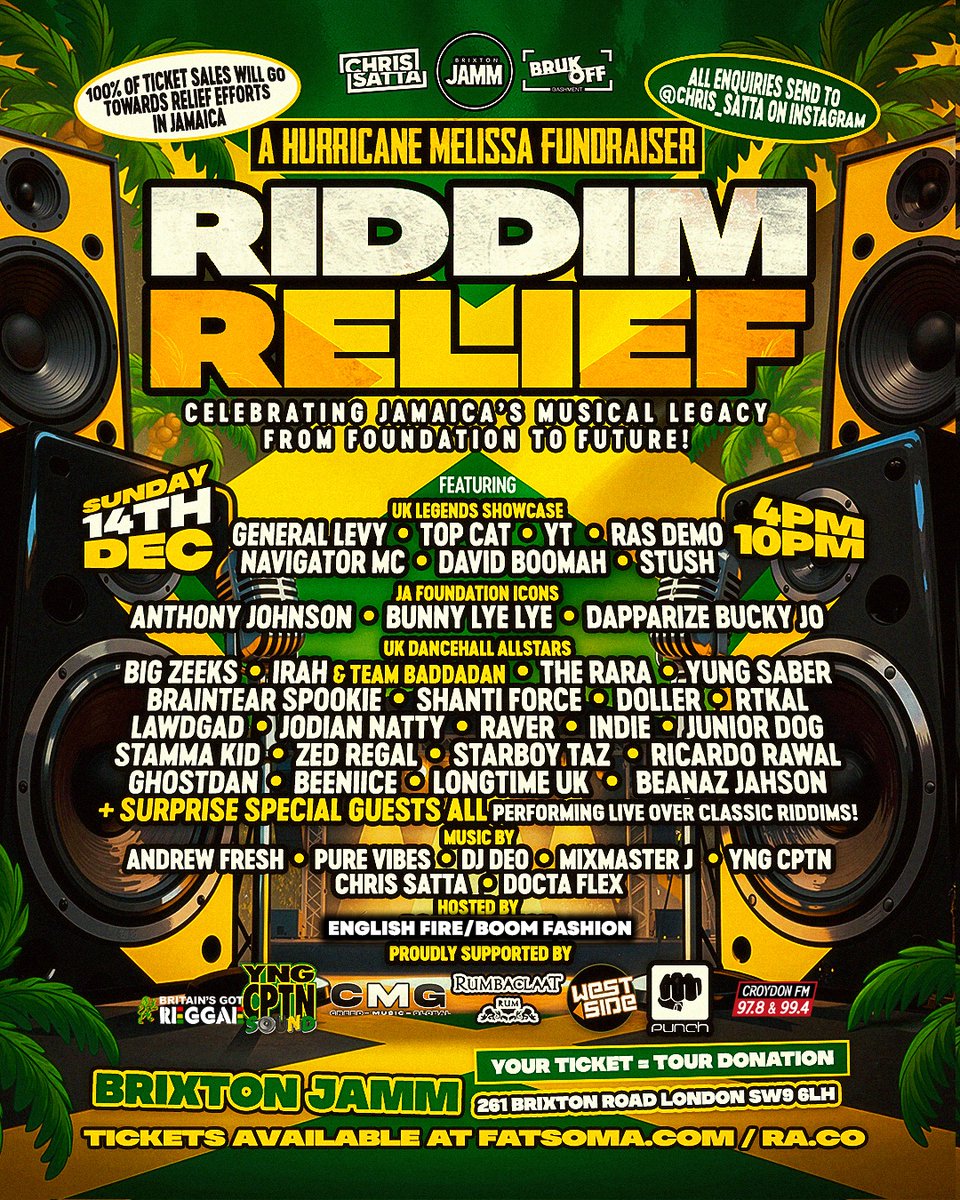 chrissatta_'s tweet photo. This Sunday ‼️🔥🔥🔥🔥

UK dancehall legends showcase 🇯🇲🎙️
Tickets/donation➡️https://t.co/DQXT6G28kK

@Generallevy @RasDemo @Navi4Real @DOLLEROFFICIAL @yungsaber @_bigzeeks @DavidBoomah @shantiforce @Tearbosss @djdavda @YNGCPTN @1Lawdgad @thisiswestside @CroydonFM @BGReggae https://t.co/Iz71HEhqtT