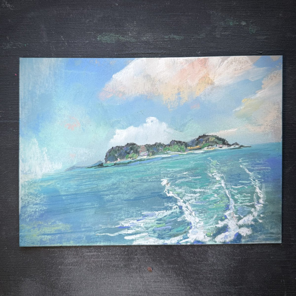 海と少女のパステル画 今日の一枚 海に刻む白い記憶 #パステル画 #海