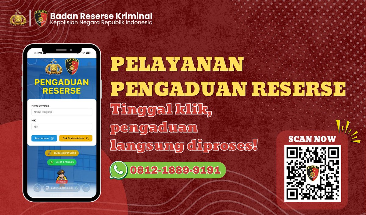 Wakapolri, Prof Dr Dedi Prasetyo, S.H, MHum, Msi, MM, meresmikan Louncing Aplikasi Layanan Pengaduan Reserse Bareskrim Mabes Polri, Jumat (12/12/2025).
Program Pelayanan Pengaduan Reserse ini merupakan program unggulan  dan terobosan Kepala Badan Reserse dan Kriminal (