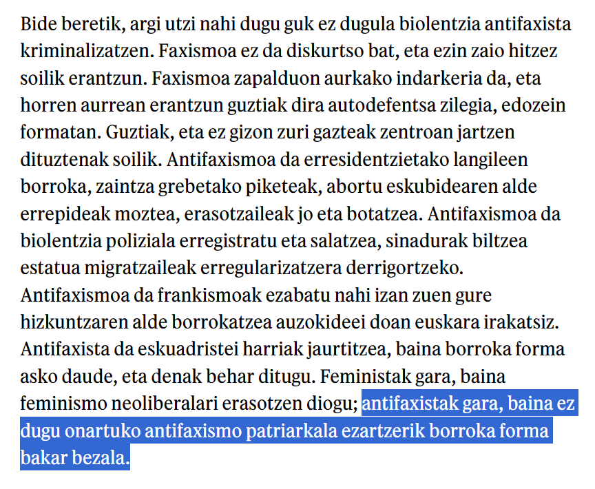 rokehelgera's tweet photo. esaldi hau botatzea (MSren jardun antifaxista patriarkala dela aditzera emanez), kontuan izanda aurreko "antifaxismo ez-patriarkal" forma guztiak edo ia guztiak MSak betetzen dituela, falazia eta difamazio hutsa baino ez da. https://t.co/RtcODPqfnQ