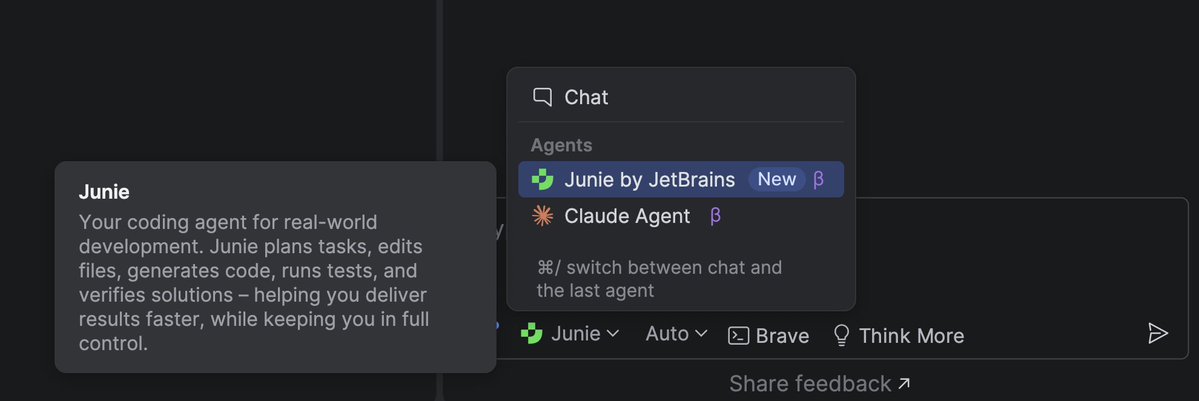 phpstorm's tweet image. New in PhpStorm: select Junie or Claude as your AI Agent straight from the AI Chat! 

Give the multi-agent experience a try and tell us what you think in the thread 👉 jb.gg/qxwwxy