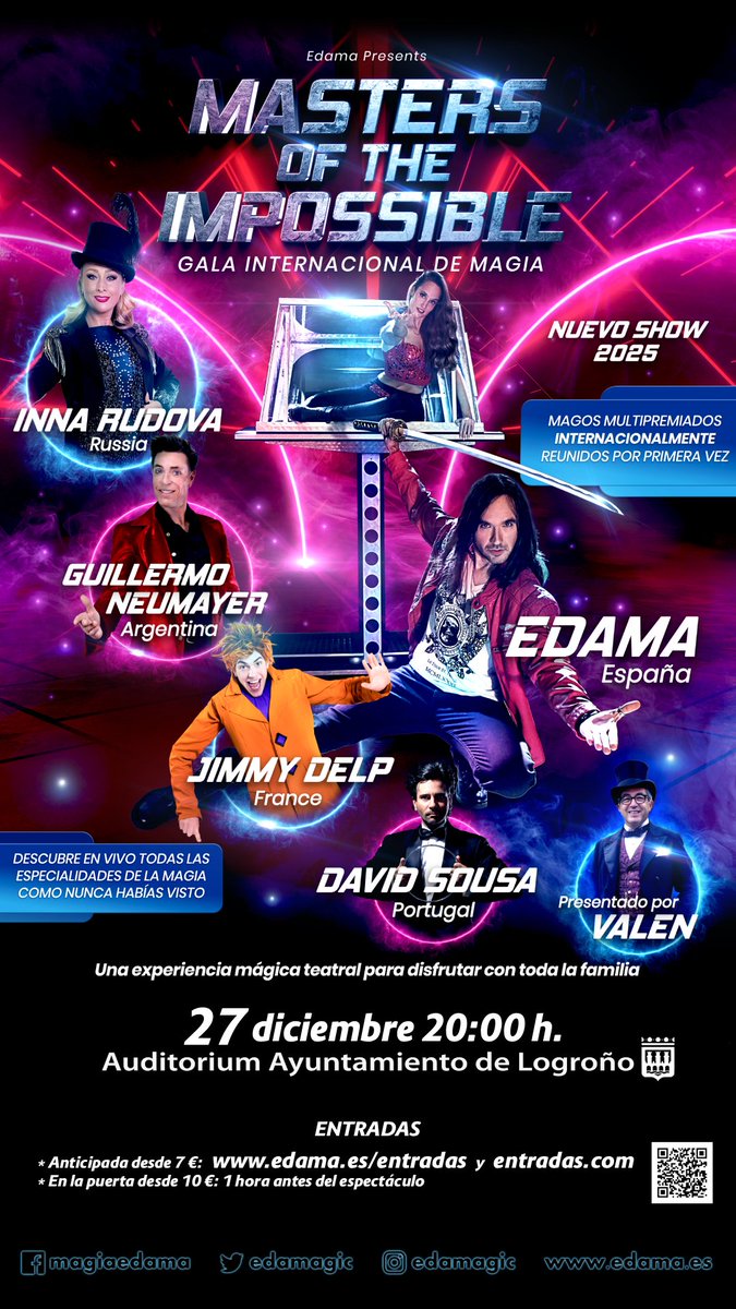 Edamagic's tweet image. #Logroño ... Allá vamos!!! 🔥🔥🔥
Seis ilusionistas de todo el mundo para asombrarte esta Navidad💥
Tras el éxito de la última edición regresamos con nuevo espectáculo 
27 diciembre - ¡Corre que las entradas desaparecen! 
🎟 edama.es/entradas
