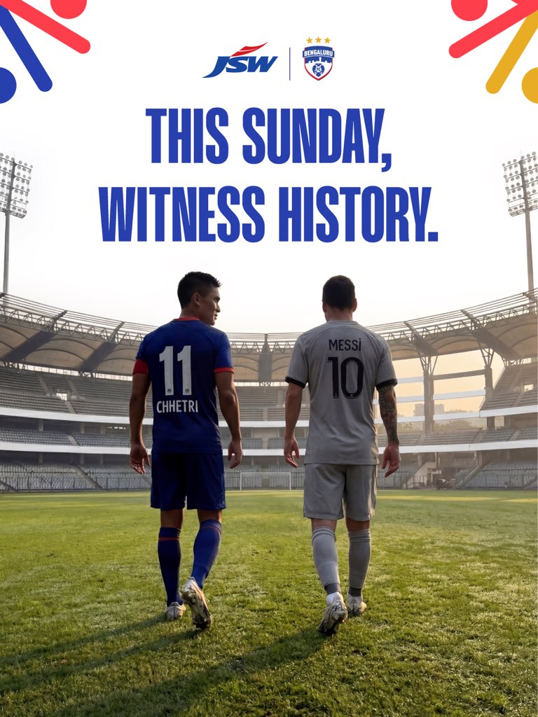 bengalurufc's tweet photo. All roads lead to Wankhede. 🏟️

Bengaluru FC skipper Sunil Chhetri and Leo Messi will meet at the G.O.A.T tour, as it heads to Mumbai, this weekend. 🐐

#WeAreBFC #GOATTourIndia https://t.co/0a2K8mIgyl