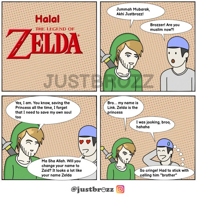 Hoje aprendi que em The Legend of Zelda - Ocarina of Time, A família real tinha se convertido ao islã, e isso é confirmado ao entrar em algumas Dungeons.

Salamaleiko Primo Link.