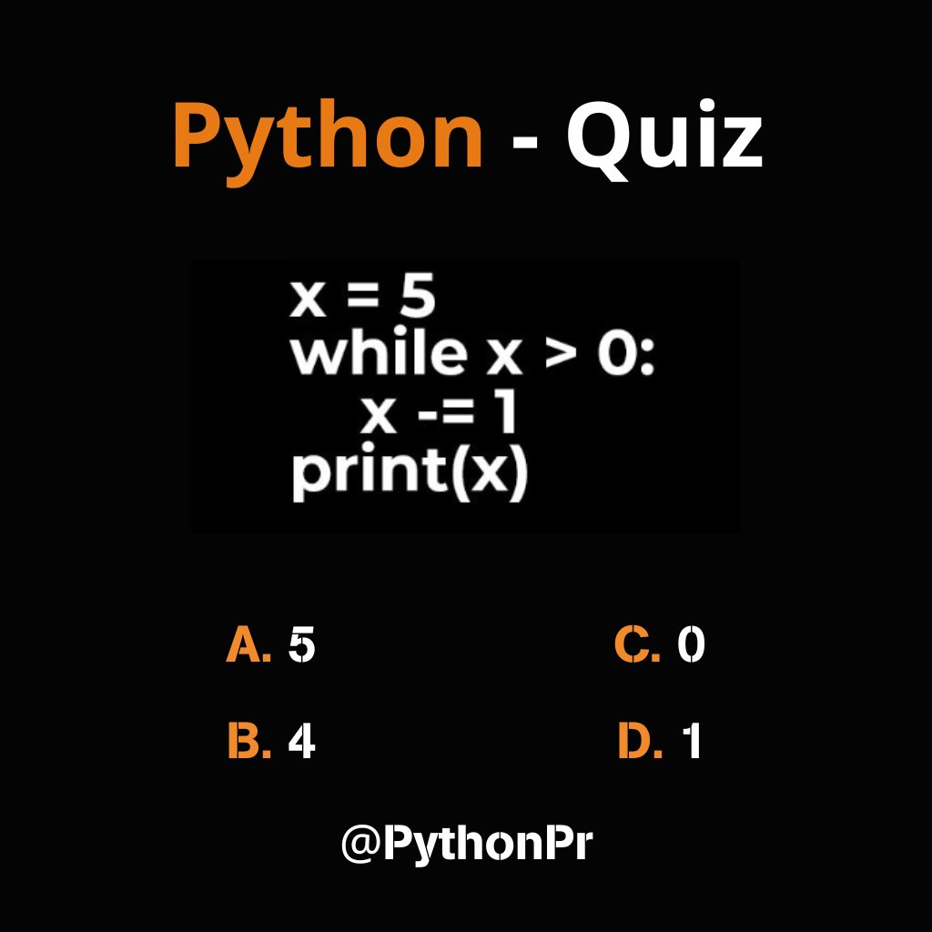 PythonPr's tweet image. Python Question / Quiz; What is the output of the following Python code, and why? Comment your answers below!