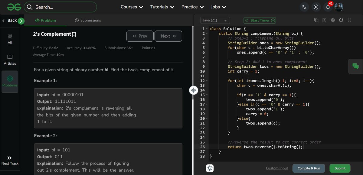 amanhaidry's tweet image. 🗓️Day-130/365 | #365DaysOfCode 💻| @geeksforgeeks

#BitManipulation in #DSA
✅Decimal to Binary
✅Number of 1 Bits
✅One&apos;s Complete
✅Two&apos;s Complete
✅Set Kth Bit
✅Power of 2
✅Bit Difference

#nationskillup #365DaysOfDSA #geeksforgeeks #gfg #java #DataStructuresAndAlgorithms