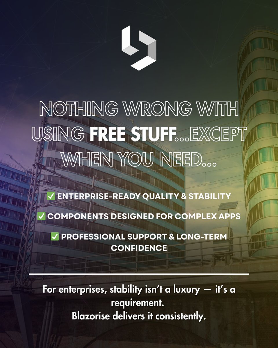 Blazorise's tweet image. There’s nothing wrong with free. Open-source tools are a huge part of what makes .NET thrive &amp;amp; we fully support that 💜

But when the stakes rise, priorities shift. That’s where Blazorise earns the trust of NASDAQ and global enterprises!

1/5

#blazor #devs #csharp #components