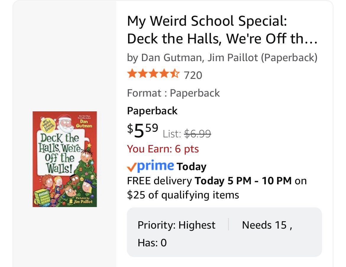 <a href="/BwcDeals/">BwcDeals</a> Good morning! Thanks for the place to share. I’m in need of 15 more books for my kiddos’ Christmas gifts. 🎁🎄
I work at a Title 1 school with many military families. Any help would be appreciated! 🇺🇸

amazon.com/hz/wishlist/ls…