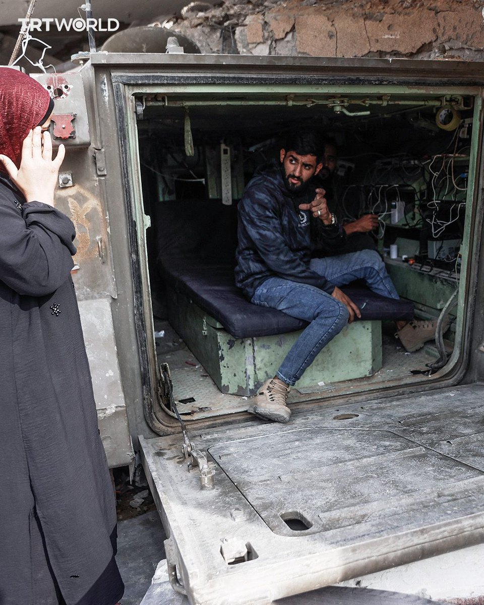 A 27-year-old Palestinian in Gaza has converted an abandoned Israeli armoured vehicle into a mobile phone charging station, using solar panels to provide power for displaced Palestinian families in his neighbourhood
