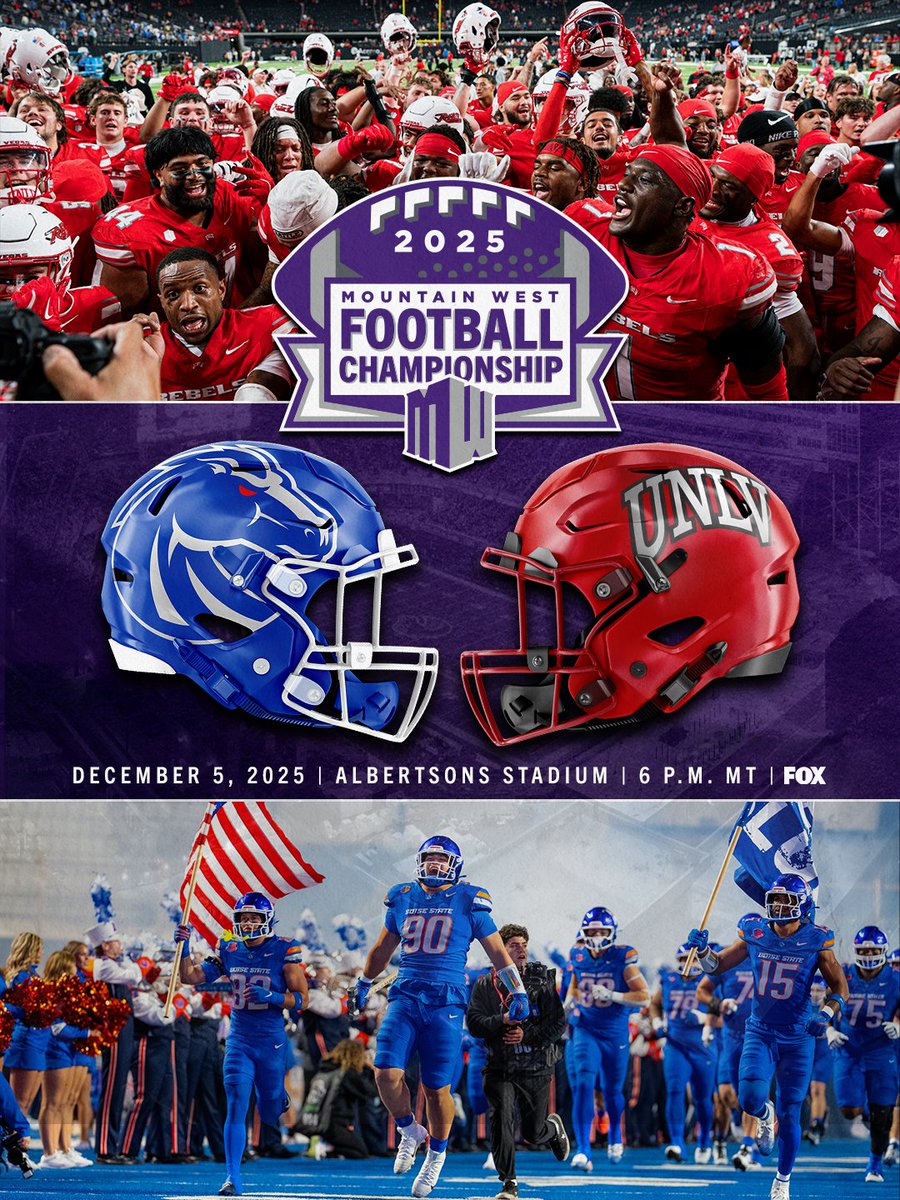 MountainWest's tweet image. 𝗧𝗛𝗘 𝗦𝗧𝗔𝗚𝗘 𝗜𝗦 𝗦𝗘𝗧. 🏆
 
Boise State vs. UNLV
 
🔗 More info: bit.ly/44GEzuX