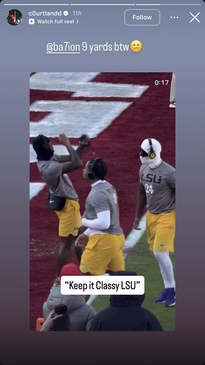 BrodyLusk's tweet image. LSU WR Barion Brown was tearing up Oklahoma’s field before the game. Courtland Guillory tagged him on his Instagram story afterward and said, “9 yards btw.”