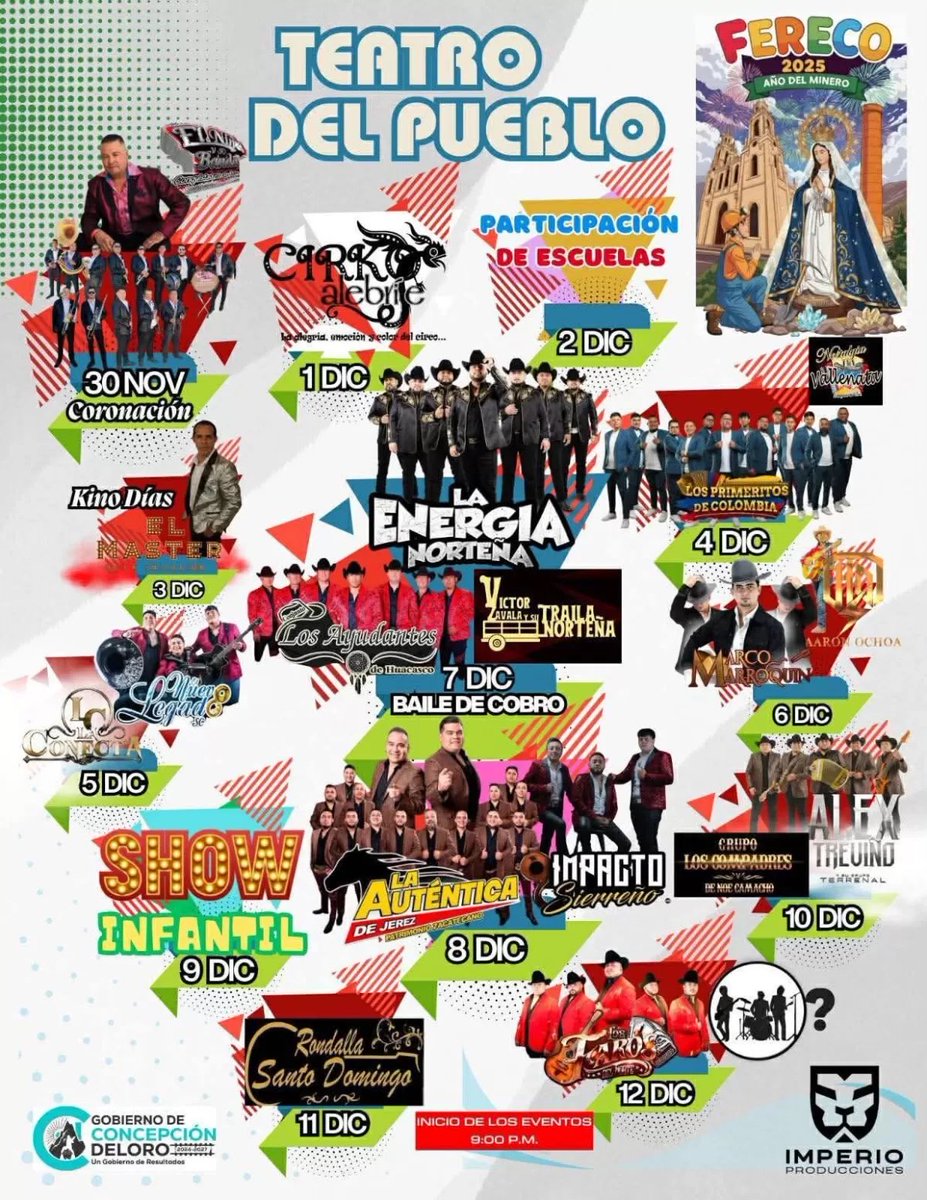🎡🎠🎊Desde este domingo podrás disfrutar de la Feria Regional Concepción del Oro 2025, en Zacatecas, aquí la cartelera y programa:

dondehayferia.com/feria-regional…