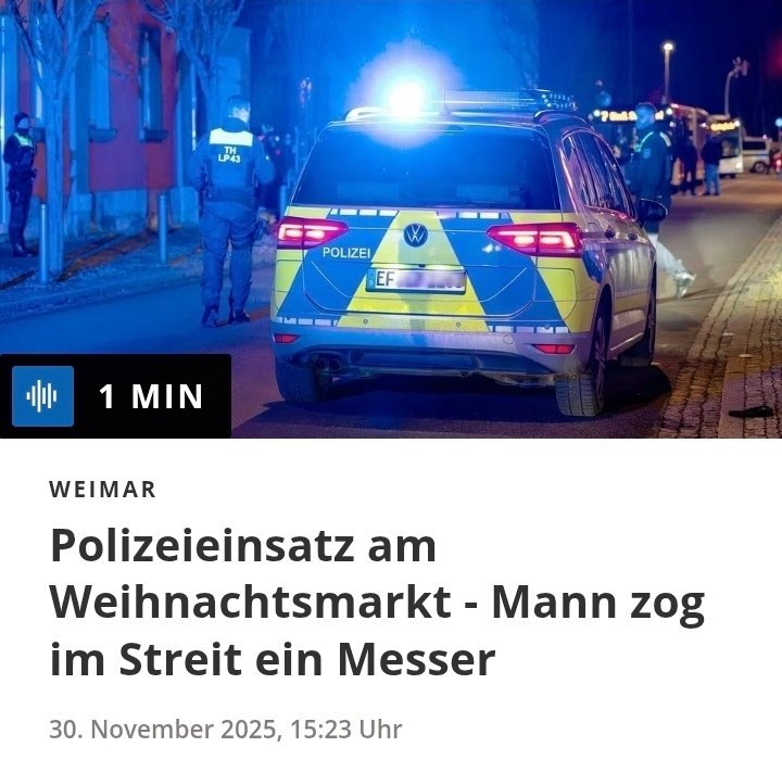 steffan_nethe's tweet image. Trotz Poller und Messerverbot, unfassbar!

Was ist passiert? 

Auf dem Weihnachtsmarkt in #Weimar hat es am Samstagabend einen größeren Polizeieinsatz gegeben. Wie die Polizei mitteilte, soll ein #Marokkaner Besucher belästigt haben. Nachdem er von einem Mann angesprochen wurde,