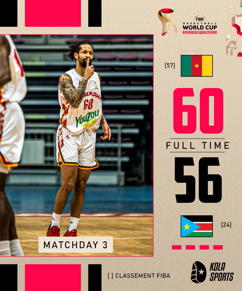 FIBA WORLD CUP QUALIFIERS QATAR 2027

Great win team Cameroon 
Ils ont vu le lion 🦁 !!!!

Ne limite pas tes défis, défie tes limites.
#Camer
#ndolè