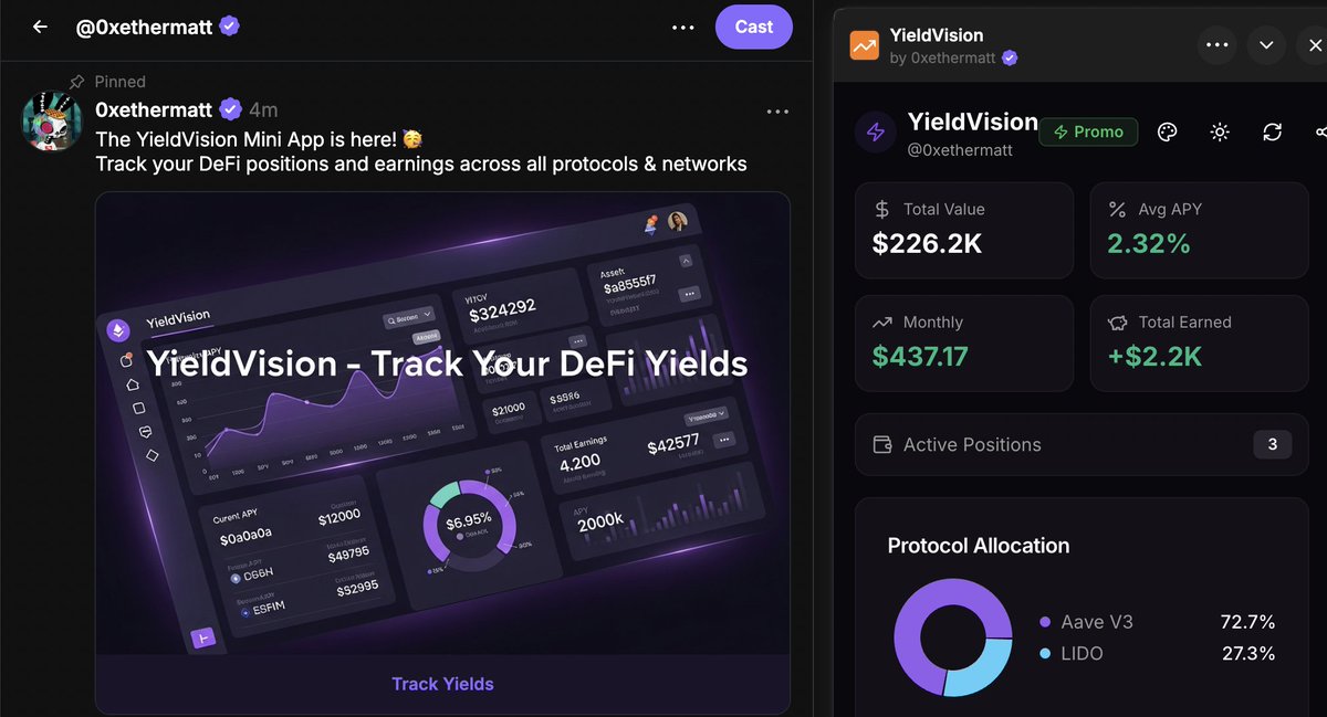 0xethermatt's tweet image. Hey @jessepollak I turned @YieldVisionPro into an official @base mini app! 

Optimised for a lightweight mobile expirience:
📲 yieldvision.pro/mini