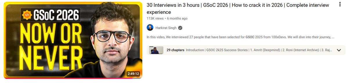 0xsayandip's tweet image. Saw the 3 hour interview session of @kirat_tw with 2025 GSoC students
Understood GsoC👨‍💻👨‍💻👨‍💻
How to contribute😉😉😉
How to increase your chances of getting selected
Importance of good proposal🎯🎯🎯
#gsoc #codingprojects #techstudents