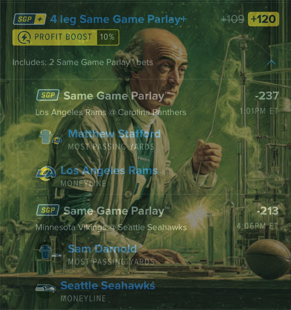 🏈 NFL Week 13 🏈
💸 10U on this play 💸
I know the gamescript probably favors CAR and MIN, but I’m taking Stafford vs Bryce and Darnold vs Brosmer every day of the week.