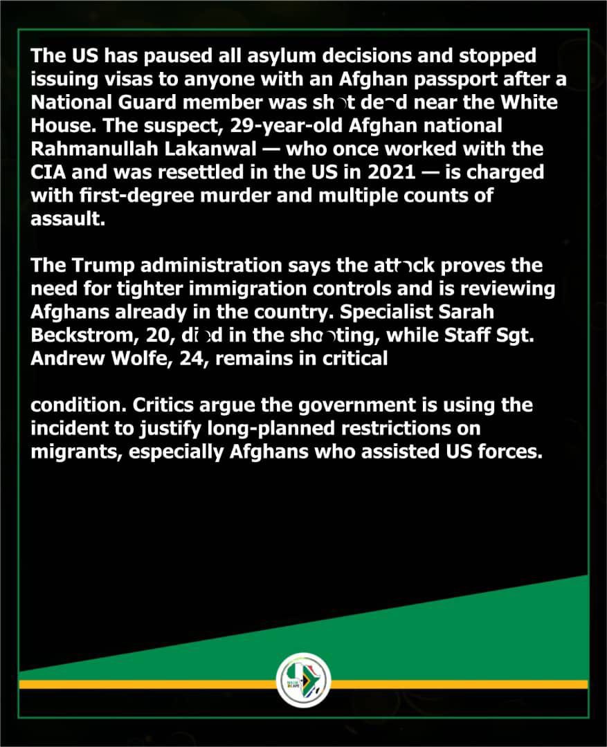 naija2capeblog's tweet image. The U.S. has paused all asylum decisions following a security incident near the White House involving the National Guard. Authorities are reviewing procedures to ensure the safety of the area while maintaining immigration processes.

#USA #AsylumUpdate  #NationalGuard #Naija2Cape
