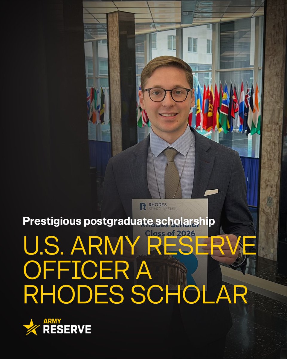The <a href="/USArmy/">U.S. Army</a> Reserve recognizes 2nd Lt. Andrew H. Tomusiak’s selection as a Rhodes Scholar, a prestigious scholarship that fully funds postgraduate study at the United Kingdom’s University of Oxford.

Read more ➡️ spr.ly/60047ssDY